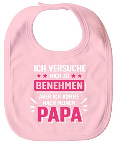 MoonWorks® Baby Lätzchen groß bedruckt mit Spruch Ich versuche mich zu benehmen witzige Sprüche Babylatz Mädchen rosa unisize