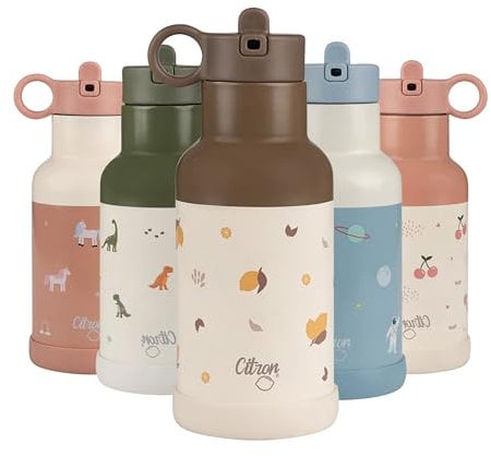 Citron Stainless Steel Insulated Water Bottle Kids 350ml – BPA & Lead-Free, Vacuum Seal Leak Proof Straw Lid, Kids Metal Water Bottle – Keeps Liquids Cold for 24 Hours & Hot for 12 Hours - 11.83 oz