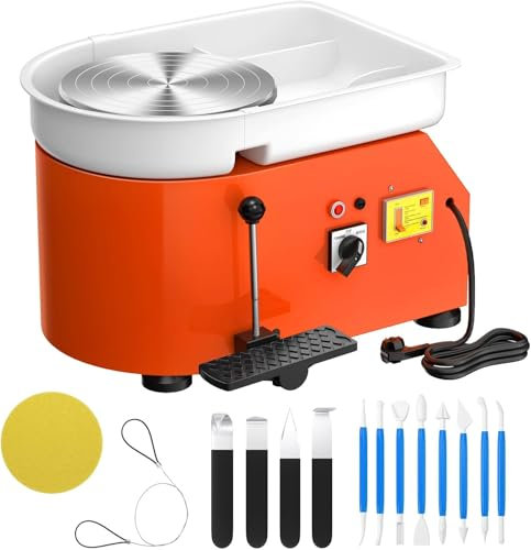 Torno Ceramica,VAYOTOY Torno Alfarero Eléctrico, Torno Ceramica 25CM que forma la Máquina 350W Bricolaje Eléctrico Herramienta de Arcilla con Pedal y Lavabo Desmontable Para el Trabajo