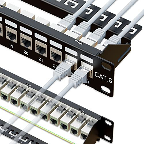 iwillink 10Gbps Patchpanel mit 24 Anschlüsse und RJ45 Durchgangs koppler Cat6 Patchpanel, STP geschirmte Patchpanels 1U mit Rückleiste, Wandhalterung oder Rackmount, kompatibel mit Cat5, Cat5e, Cat6