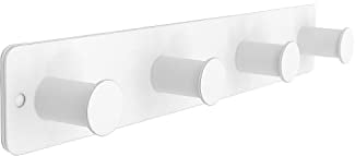 SYPEN Coat Hooks Wall Mounted, Door Hooks for Bedrooms Adhesive & Screw in, White Bathrobe, Coat Rack with 4 Hangers for Towel Clothes