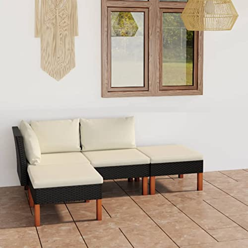 Keketa Gartensofa 4-TLG. Gartensofa mit Kissen Gartenmöbel-Set Terrassenmöbel Ecksofa Balkonmöbel Lounge Sofa Sitzgarnitur Gartenset für Garten Terrasse Balkon Schwarz Poly Rattan