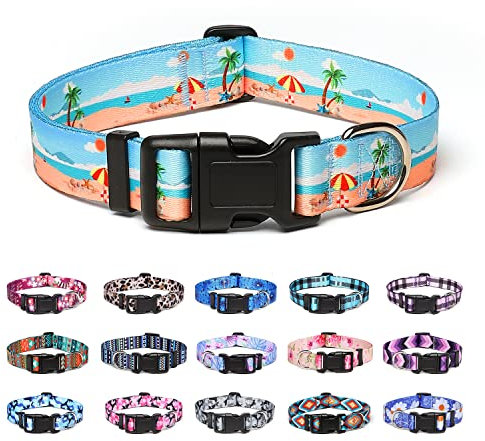 Suredoo Hundehalsband Verstellbares, Weich & Komfort Nylon Hunde Halsband für Kleine Mittlere Große Hunde Welpen Katzen (L, Strand)
