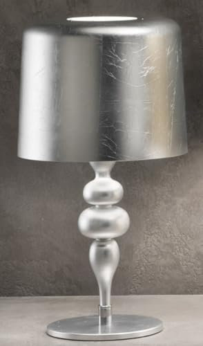 Casa Padrino Luxus Art Deco Tischleuchte Silber Ø 50 x H. 180 cm - Runde Art Deco Schreibtischleuchte mit Aluminium Lampenschirm - Luxus Tischleuchten - Luxus Qualität - Made in Italy
