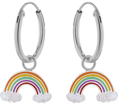 LOVE YOUR CITY Ohrringe, Creole kleiner Regenbogen. Schmuck Geschenke für Mädchen, Kinder, Kinderschmuck aus 925 Sterling Silber mit Emaille. Kommt in kleiner Geschenkbox.
