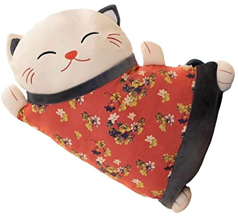 Baoblaze Lucky Cat Kissen Rückenkissen Abnehmbare Dekoration Überwurfkissen Doppelter Verwendungszweck Sofa Rückenkissen Lendenwirbelstützkissen für Auto, Rot