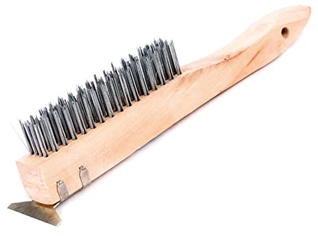 LeTkingok 12PCS Steel Wire Brushes, Floor Paint Brush Metal Surface Rust Removal Cleaning Tools with Wooden Handle and Spatula