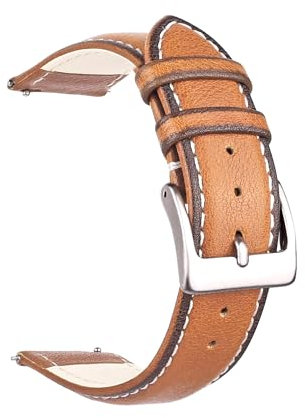 Berfine 20mm Weich Rindleder Uhrenarmband, Quick Release Leder Uhrenband, Ersatzarmband für Smartwatch, Gelbbraun