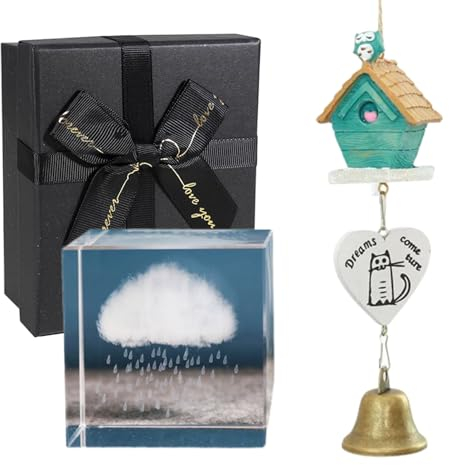 Cristal 3D grabado láser 3D nubes y lluvia cubo de cristal ornamentos + casa resina búho viento campanilla para decoración del hogar
