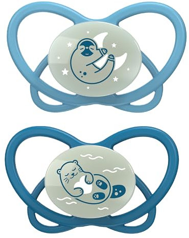 nip - Butterfly Night | 16-32 Monate | 2er Pack | Stillfreundlicher, zahnfreundlicher Babyschnuller mit Leuchtknopf inkl. Schnullerbox. Nachhaltiger Schnuller mit weichem Silikonsauger, Hellblau/Blau