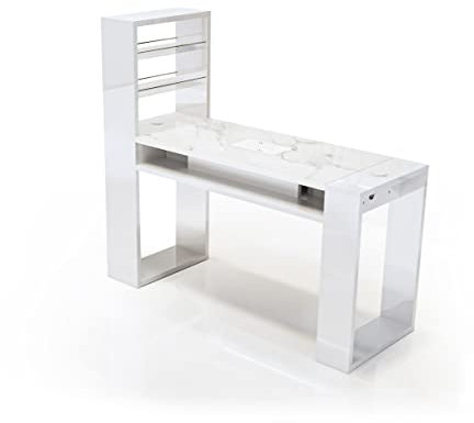 Mesa de uñas profesional de manicura, con aspirador de uñas, set de reconstrucción, 140 x 73 x 50 cm, modelo Astra Plus (mármol blanco + aspirador 300)