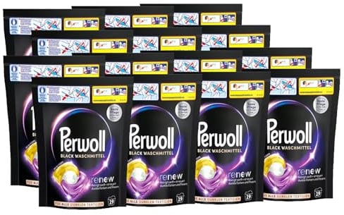 PERWOLL Caps Black Waschmittel 14x 19 WL (266 Wäschen), All-in-1 Waschmittel Caps reinigen sanft und erneuern Farben & Fasern, für alle dunklen Textilien, mit Dreifach-Renew-Technologie