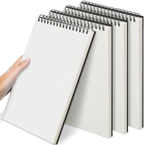 Engrowtic Graph Paper Spiral Notepad A5 Top Wirebound Notepad Grid Notebook Steno Pads Memo Notepads Grid Paper 140 Pages for Writing Sketching Drawing School Office Supplies(Black, 4 Pack)