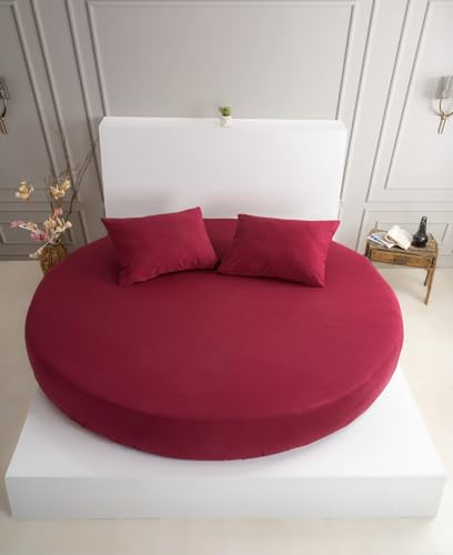 Strauss Home® Rundes Spannbetttuch 100% Baumwolle Einfarbig Boxspringbett Weiche Spannbettlaken Matratzenschoner Bettwäsche Steghöhe bis 30cm (Burgunder)