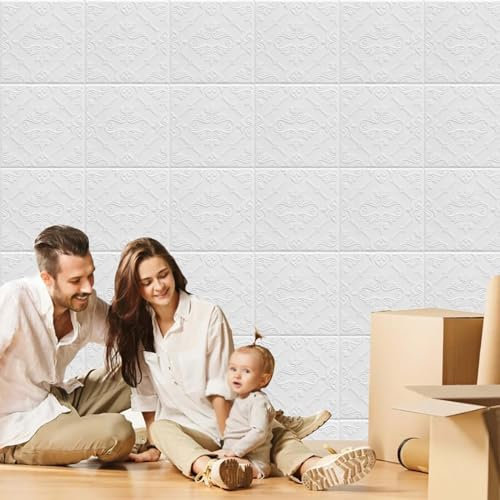 HAILM Panneau Mural Decoratif en Polystyrène Panneaux Muraux 3D pour Salon, Arrière-Plan, Papier Peint Autocollant, Épaisseur 4mm, Parement Mural Exterieur Imperméable - 10 Pièces,Blanc