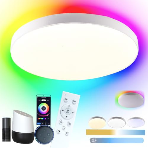 Etrogo 24W Plafon LED Techo 2700K a 6500K Regulable RGB Retroiluminación con Mando a Distancia,Control APP,Compatible con Alexa y Google Assistance,Para Salón Cocina Baño dormitorio