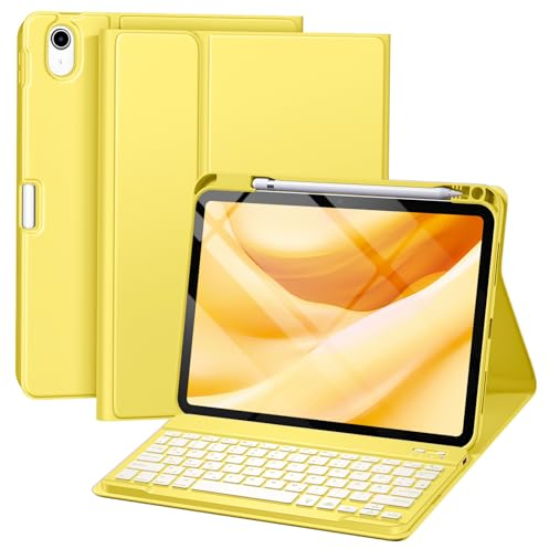drivego Hülle mit Tastatur für iPad 11 Generation A16/10 Generation (11/10.9 Zoll, 2025/2022), 7-farbige Beleuchtung Magnetische Tastatur für iPad 11./10. Gen Hülle mit Stifthalter, Gelb