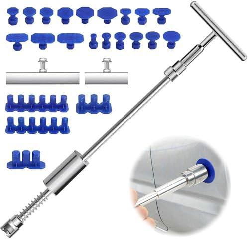 24 Piezas Kit de Reparación de Abolladuras sin Pintura, Herramientas de Reparación de Abolladuras de Automóviles, Kit Reparacion de Abolladuras con T-Bar Martillo Extractor de Varilla de Tracción