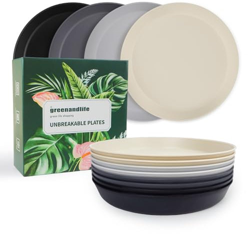 greenandlife 8er 23.5cm Teller Set, Unzerbrechliche Speiseteller, Mehrweg Kinderteller, Leicht Plastikteller, Camping Essteller, Mikrowellen& Spülmaschinenfest