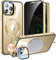 YUNHUASM[Slide Pop-up Lock & Camera Kickstand Privacy Magnetic Case for iPhone 15 Pro Max [Full Lens Protection+Invisible Stand] [Compatible with MagSafe] Full Body Metal Bumper Cover-Luxury Gold