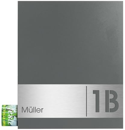 Design-Briefkasten Basalt-grau mit Zeitungsfach - MOCAVI Box 111 Postkasten mit Hausnummer und Name - Postbox wetterfest V4A-Edelstahl personalisiert - moderner Briefkasten rostfrei groß (RAL 7012)
