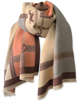 LumiSyne Invierno Bufanda Chal De Cachemira Para Mujer Bloques De Color Patrón Caballo Bufanda Reversible Con Borla Pashmina Chales y Envolturas Largo Grande Fulares Ligero Cálido Estola