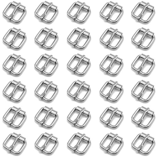 Niuhong 30 Pcs Rollschnalle Gürtelschnalle Klein Leder Metall Mini Schnallen Hardware Dornschließe Quadratische Schuhschnallen Herstellung Gürtel Schuh Taschen Handwerk DIY Zubehör (B Silber 13mm)