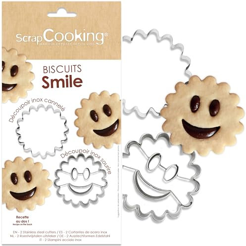 ScrapCooking - 2 Ausstechformen „Smile“ aus Edelstahl - Keks-Ausstecher mit Gesicht - Backset für Plätzchen, Tartelettes - Kinderfreundliches Backzubehör - 2112