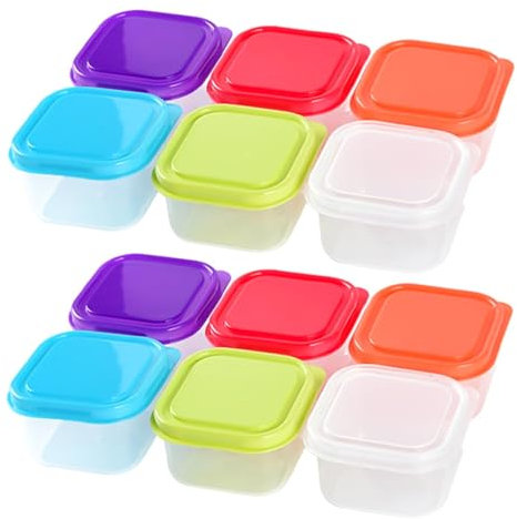 WHENZOO 12 PCS Small Plastic Containers, 100ml Baby Food Storage with Lids, BPA Free, 6 Colors, 6.5 x 3.5 cm, Rectangular, Leakproof, Stackable, Transparent