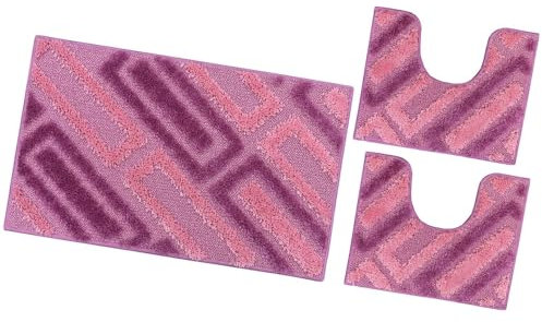 emmevi Tappeto Bagno Moderno Parure Set 3 Pezzi Soffice Shaggy Assorbente Antiscivolo Lavabile Rosa