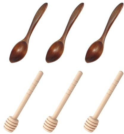 YOUZMY 6 Stück Honigrührer Honiglöffel, Honiglöffel aus Holz, Honigheber Honigrührer, Honigspirale Honey Sticks, Honigstab Rührstäbchen (Braun(3+3))