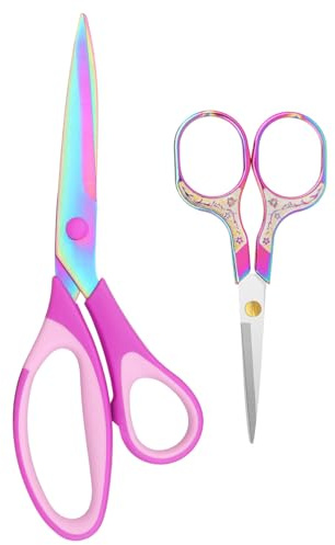 Frepxzlk Tijeras de tela, costura con acero inoxidable chapado en titanio, tijeras de sastre para cortar telas y cuero, juego de 2