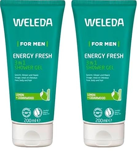 WELEDA Bio For Men 3in1 Duschgel & Shampoo Energy Fresh - Naturkosmetik Männer Duschseife & Haarpflege mit Zitrone & Zedernholz Duft. Shower Gel zur Reinigung von Gesicht, Körper & Haar (1x 200ml)