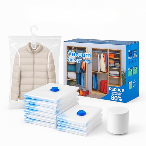 REBOLICA Bolsas Almacenaje Ropa al Vacío con Bomba Eléctrica - Set 12 Uds (2XL + 4L + 4M + 2S) - Bolsas Vacio Ropa Viaje, Almacenaje y Mudanza, Cajas Medianas