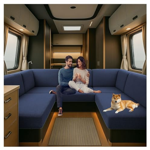 CDPTD Bezüge Für Wohnwagenpolster Jacquard, rutschfeste Wohnmobil Sitzbezüge Mit 2 Cord, Ersatzbezüge für Wohnmobilkissen, Stretchstoff RV Esstischsitzbezüge (blue1,W 45-65 cm, D 45-65 cm)