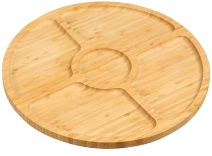 Kesper | Servierteller rund | Material: FSC®-zertifizierter Bambus | 4 Fächer mit Rand | ø 35 cm, Stärke: 1,5 cm | Snackteller & Servierplatte | Farbe: Natur Braun | 58447