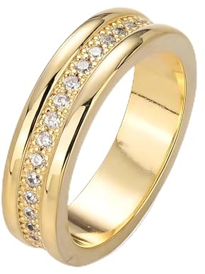Modischer Damen Ring 6mm Breite Zirkonia Goldfarben oder Silberfarben Größen 5-10 Elegant Schmuck für Alltag, Verlobung, Hochzeit oder Geschenk