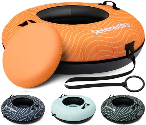 SereneLife Snowtube 101/112/122 cm – Trineo Inflable para Niños y Adultos con Base de Plástico Resistente, Cuerda de Arrastre y Diseño Deslizante para Nieve