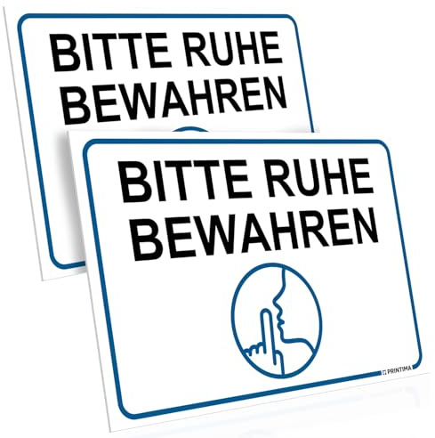 PRINTIMA 2er Set PVC Schild „BITTE RUHE BEWAHREN“ 32x21 cm – Hinweisschild mit Montageset – Beschilderung für Klinik, Büro, Wartezimmer, Pflegeheim, Schule und Bibliothek
