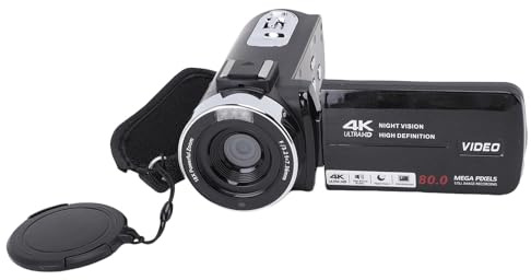 Plyisty 4K-Videokamera-Camcorder, 80 MP HD, 3 Zoll, 270 Grad Drehbarer Bildschirm, 18-facher Zoom, Digitaler Videorecorder mit LED-Blitz und Blitzschuh 1500 MAh für Reisen