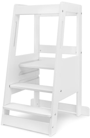 Ehrenkind® Lernturm mit Kleinkindstufe, höhenverstellbar 3-Fach, Montessori Küchenturm für Kinder ab ca. 1 Jahr, FSC®-zertifiziertes Buchenholz, Kitchen Helper, belastbar bis 40 kg, Weiß