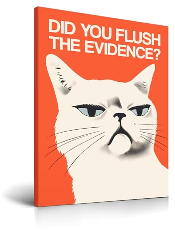 HesenDot 30X40CM Funny Cat Bathroom Framed Wall Art, Set of 1 | Did You Flush The Evidence Canvas Print, Humorous Pet Sign Poster Home Decoration for Kids Bath Restroom Toilet Bedroom