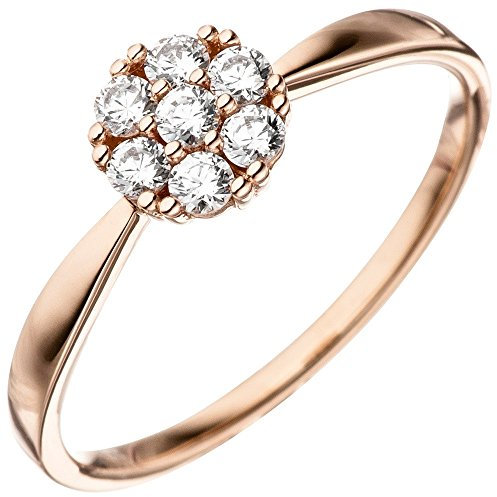 Ring Damenring aus 333 Gold Rotgold mit 7 Zirkonia weiß Fingerring für Damen, Ringgröße:Innenumfang 60mm ~ Ø19.1mm