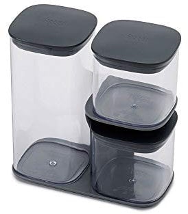 Joseph Joseph Podium Storage Jar Set with Stand, Plastic, Grey, 3 Piece