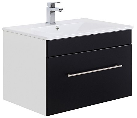 Posseik Badmöbelserie VIVA 75 Waschplatz, Schwarz + Weiß, Waschtisch 75,5cm breit Keramik Waschbecken