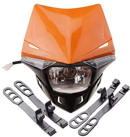 GOOFIT Orange H4 12V 35W Scheinwerfer Mini Blinkerleuchten Lichtmaske mit Front Verkleidung Ersatz für Motorrad Motocross Racer ATV Motorrad Dirtbike Pocketbike