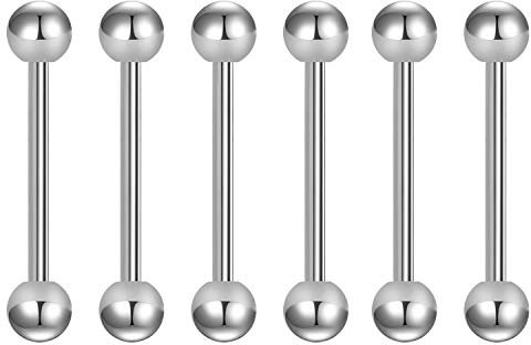 Briana Williams 6er Silber Zungenpiercing Brustwarzenpiercing Industrial Piercing Barbell Set 12/14/16/18/20/25/32/35/38mm Stablänge