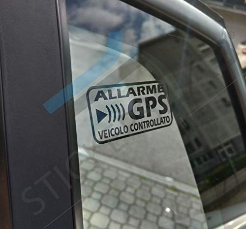 StickersLab - Adesivi Allarme GPS antifurto satellitare per Evitare i furti Auto Moto Camion Caravan (Neri, 4 Pezzi (12x6cm))