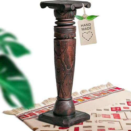 livasia edle Blumensäule Holz im Antik-Look – 60cm – Dekosäule aus Albiziaholz, Handgefertigt, Nachhaltig und Einzigartig aus Bali, Perfekt für Wohnzimmer, Flur oder Garten (Braun)