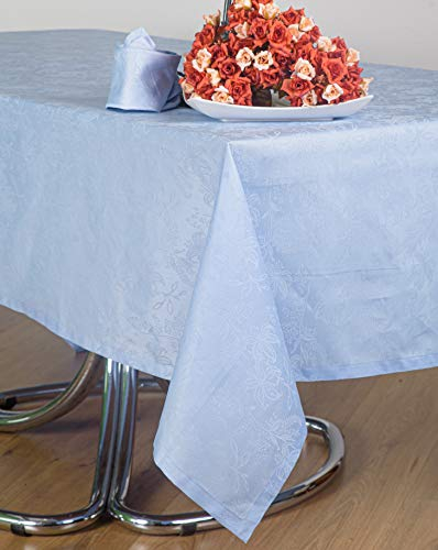 Esse Home – Linie Confestyl – Tischdecke mit 6 Servietten (Tafelservice) – Rechteckig – Fiandra Jacquard Puro Baumwolle – Made in Italy – Produkt Handwerk – Iris 598 (150x180, Kombiservice Hellblau)
